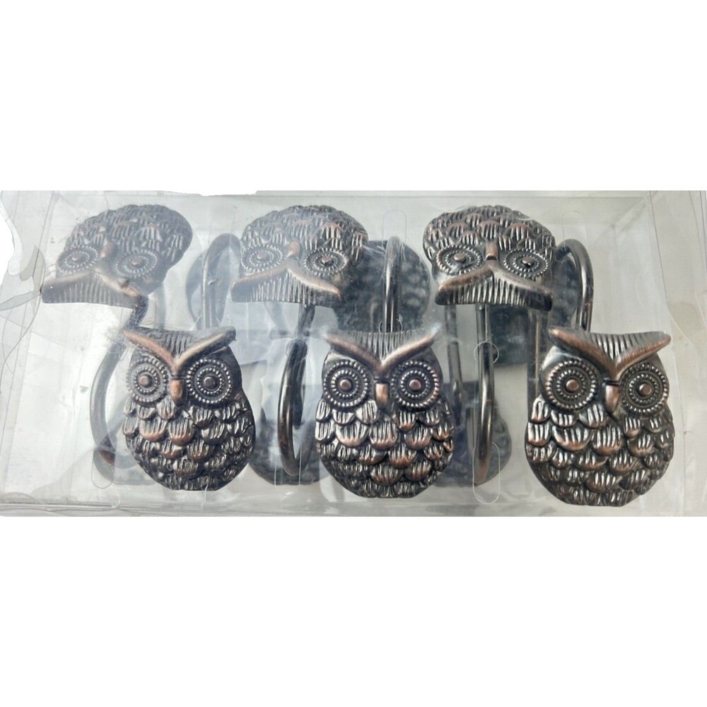 Owl Shower Curtain Hooks Rings Set of 6 Antique Bronze Copper Tone Bathroom